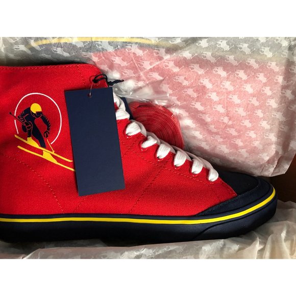 Polo Ralph Lauren Men Shoes Solomon Christmas Red Ski Canvas Sneakers Sz 10 10.5 - Picture 3 of 8